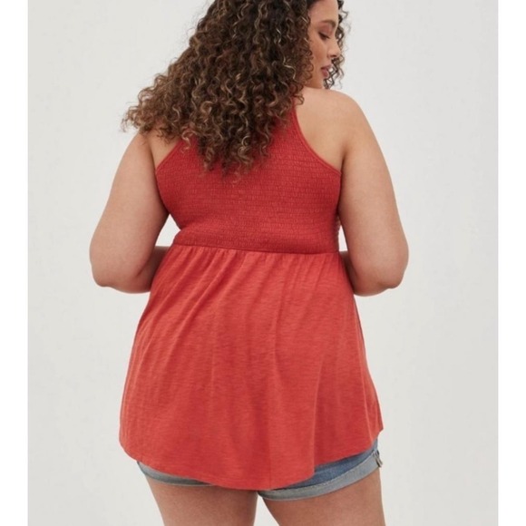 Torrid Super Soft Smocked High Neck Babydoll Top Womens Size 1X Rust Peplum - Picture 6 of 10